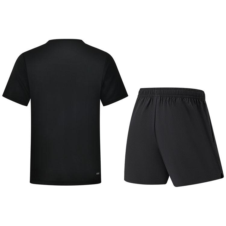 Li-Ning Solid Color Thin Short Sleeve Striped Print Shorts Casual Sports Set Unisex Sets Black AHST347-1+AAPU045-1