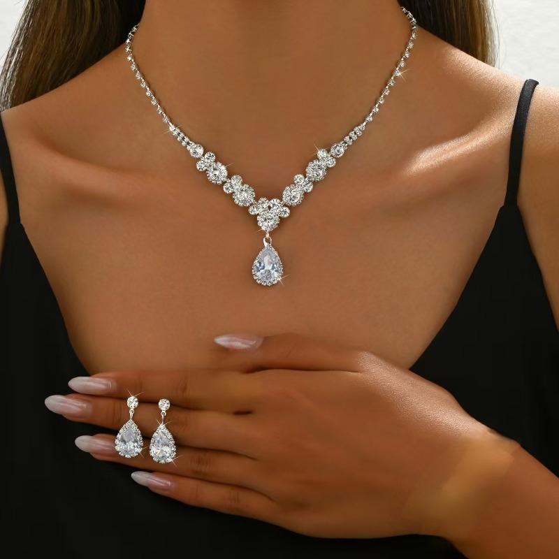 Luxury-lite Zirconia Necklace, Earrings, Bracelet and Ring Set - Fashionable and Exquisite