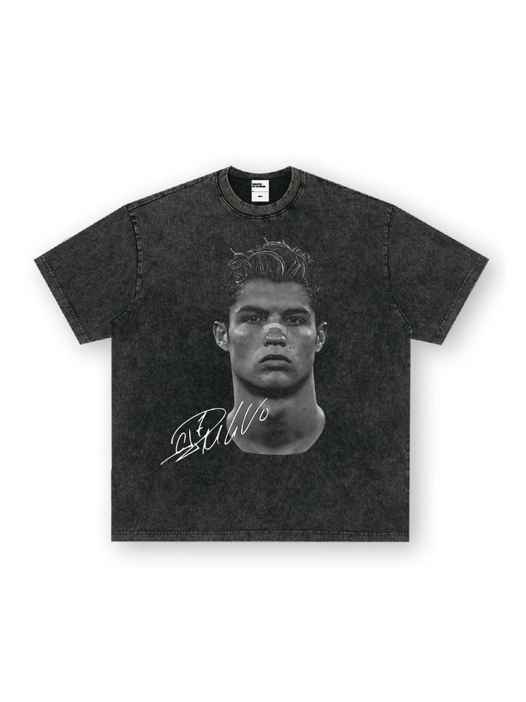 Cristiano Ronaldo Retro Distressed Heavyweight Cotton T-Shirt