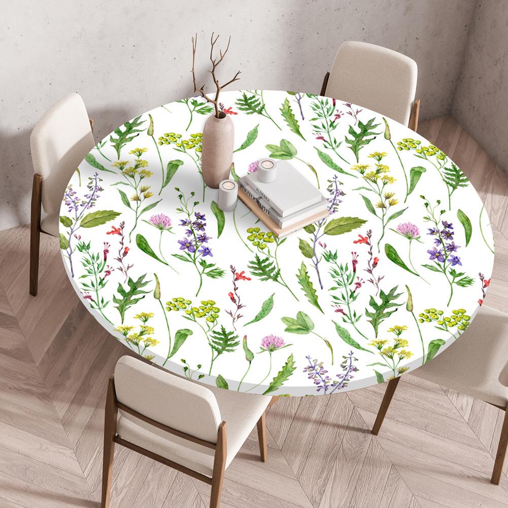 Round Table Cover Protector Elastic –Floral Print Fitted Tablecloth Waterproof,Elastic Edge Round Table Cloth for Dining Kitchen