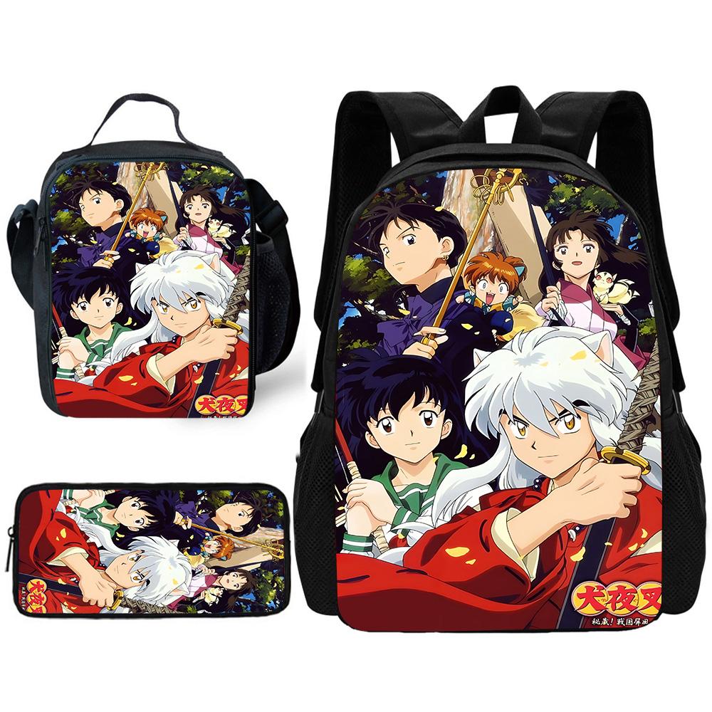 Inuyasha Warm Winter Child School Backpack with Lunch Bags ,Pencil Bags ,School Bags for Boys Girls Best Gift