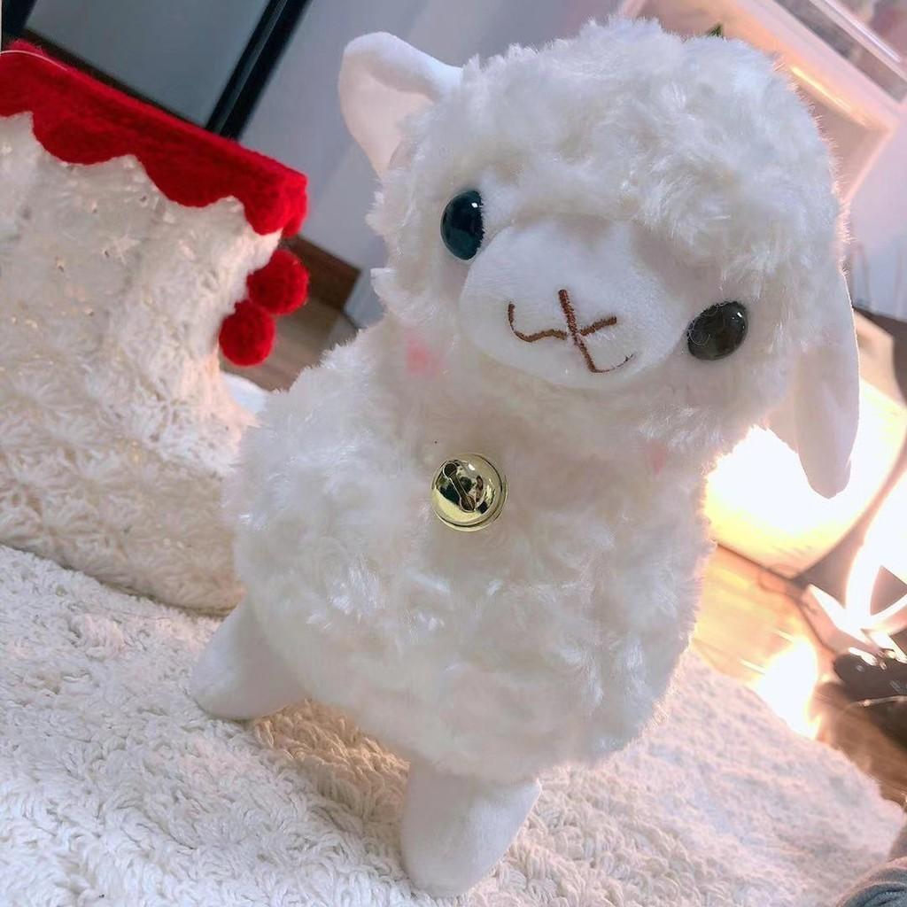 Adorable Plush White Sheep Toy Soft Bell Stuffed Animal Cute Lamb Doll