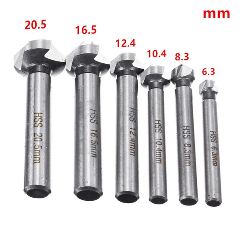 6Pcs 6.3-20.5mm Chamfering End Mill Cutter 3 Flute Round Shank 90 Degree HSS Countersink Deburring Tapered Drill Bit