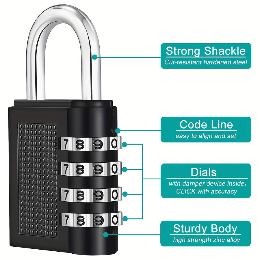 2er-Pack Hochleistungs-Zahlenschlösser mit 4 Rädern - Schlüssellose Sicherheitsschlösser mit 4-stelliger Kombination, Korrosionsbeständig