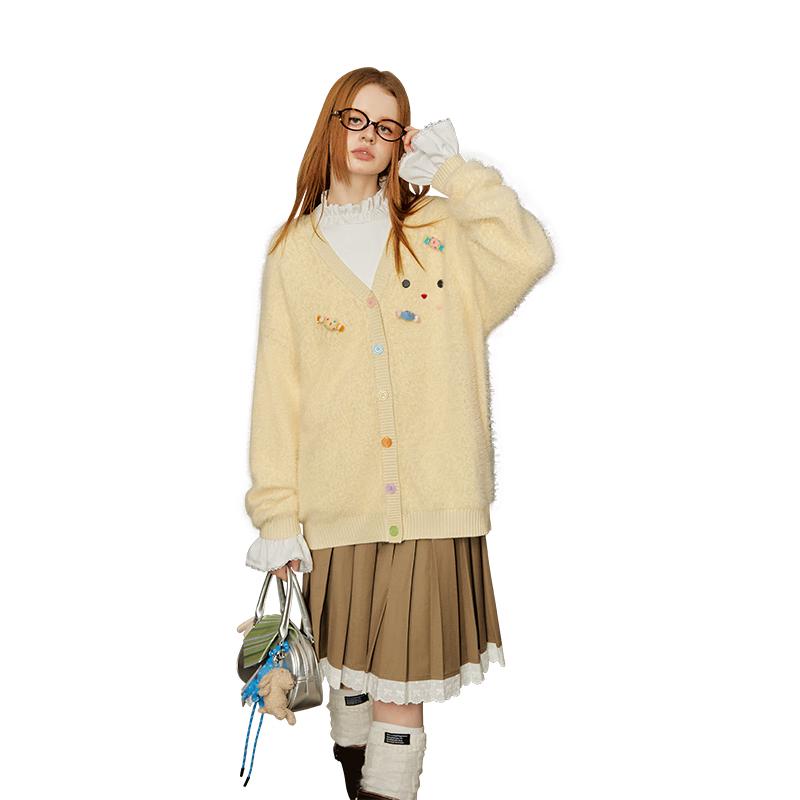 

UNIFREE Faux Mink Knit Cardigan L