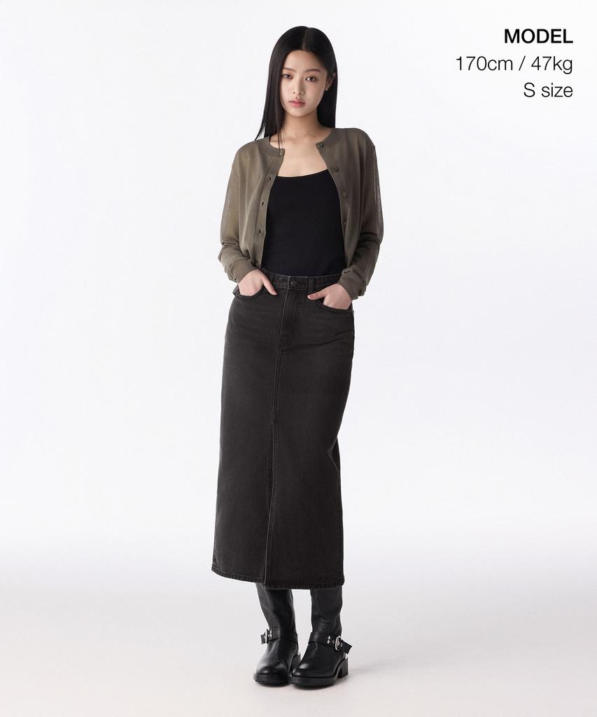 Musinsa Standard Woman Women'S Front Slit Denim Long Skirt [Rusty Black]