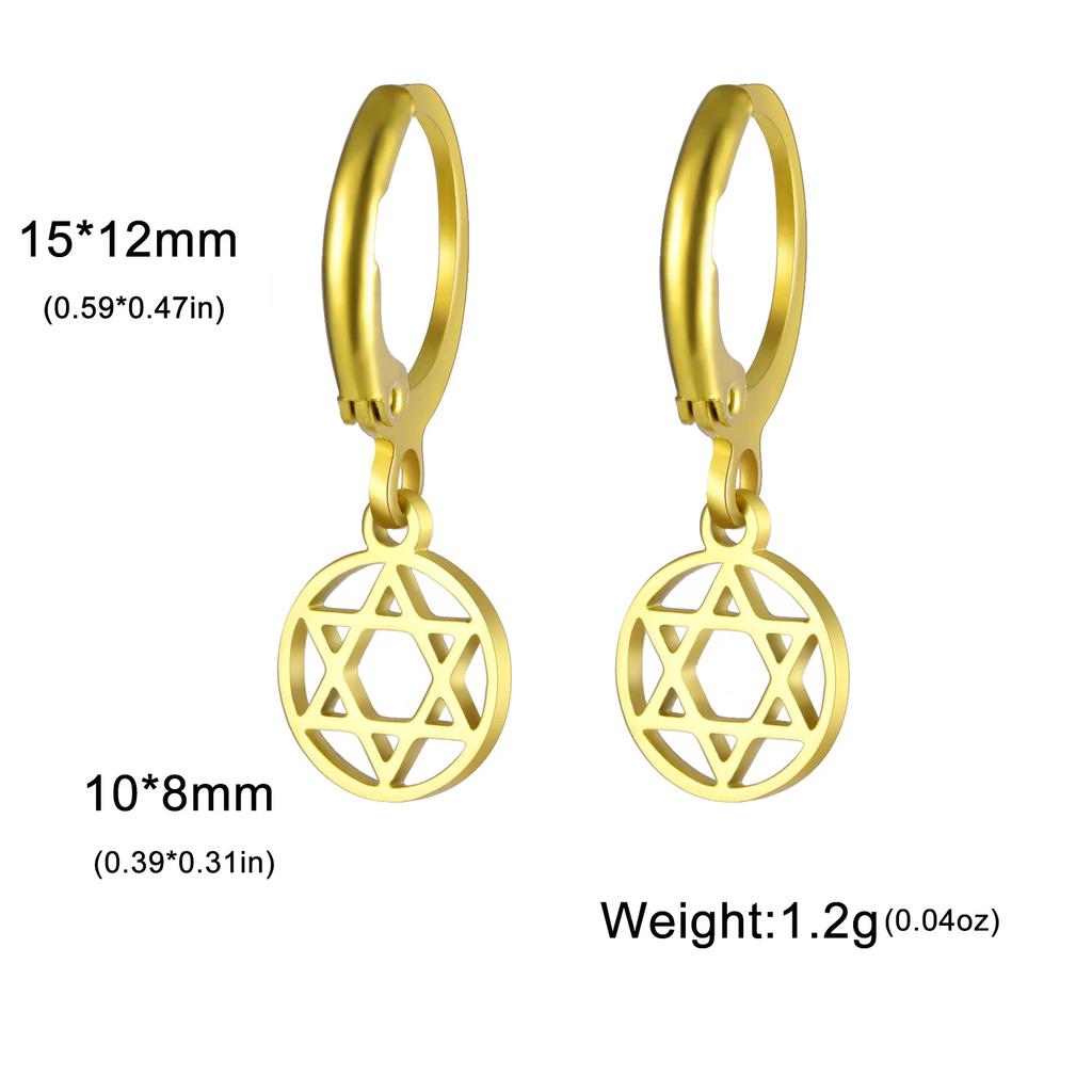 Star of David Round Pendant Earrings Stainless Steel Gold Color Hexagram Je Judaism Earrings Jewelry Wholesale 2026 New
