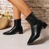 Brand Pu Black Ankle Boots 2025 Autumn French Retro Pointed Toe High Heel Chelsea Boots Metal Decoration Designer Short Booties