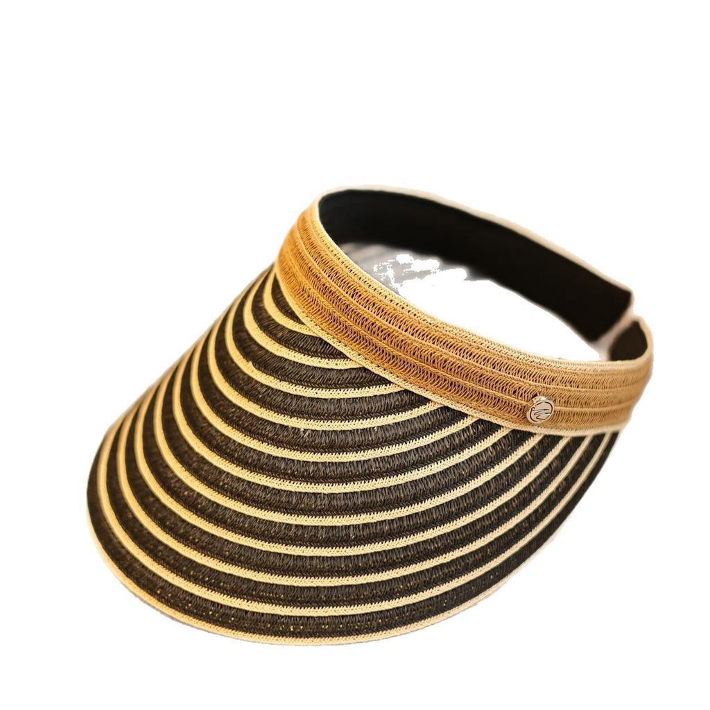 Breathable Straw Woven Light and Thin~ Fashion Contrasting Color Striped Empty Top Hat Casual Versatile Spring and Summer Sunshade Headband Hat