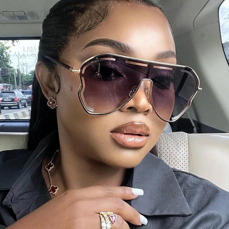 Oversized Shield Punk Sunglasses Women Luxury Square Metal Big Frame UV400 Sun Glasses Personality Eyewear