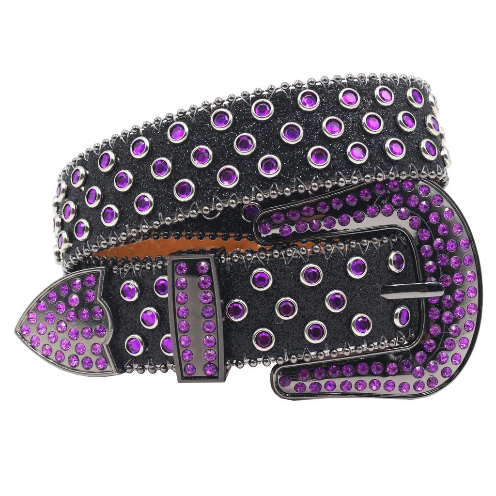 Y2K Punk Rhinestone Sequin Hip Hop Pin Buckle Leather Belt for Women