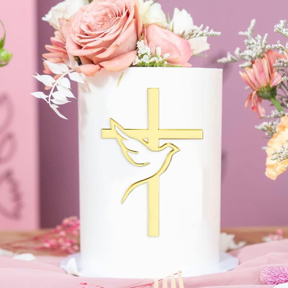 3 Bucăți Toppere pentru Tort Cruce Porumbel Decorațiuni Tort Prima Împărtășanie Botez Baby Shower Toppere Cupcake Decorare Tort de Ziua de Naștere