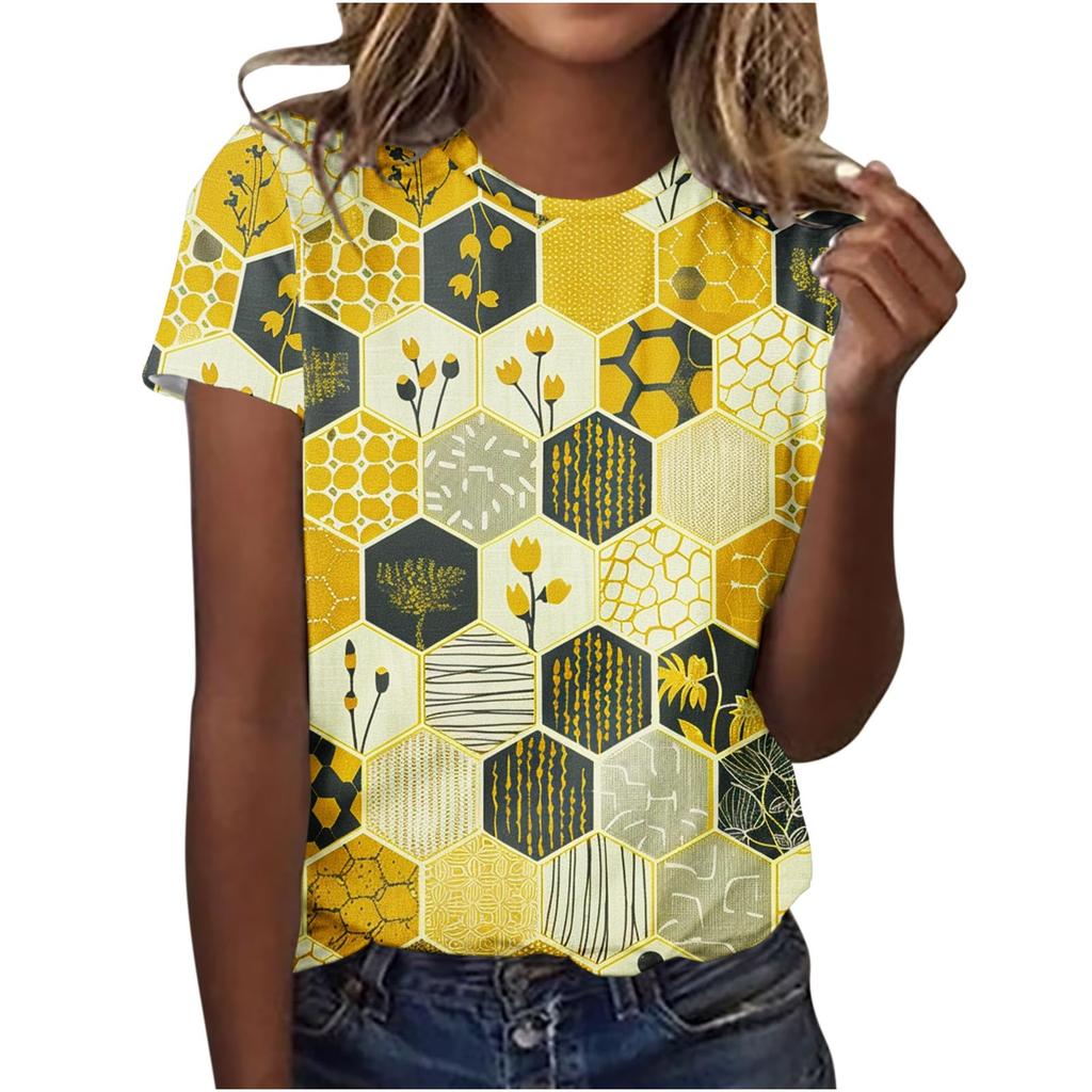 Cute Honey Bee Graphic 3D Print T-Shirts Women's Short Sleeves Elegant T Shirt Streetwear Y2k Harajuku Tees Tops Female Clothing