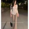 Elegant Women's Set: Pure Style Top & Micro-Flare Pants - Unique, Lightly Mature Design
