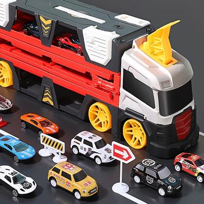 Toy Cars Catapult Transport Car Truck Carrier With 6 Race Toy Cars Construction Vehicle Truck Boy Toys For Age 3-7