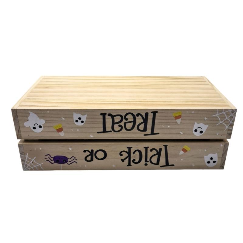 Natural Wood Candy Storage Box for Halloween Parties Durable Handcrafted Home Organization