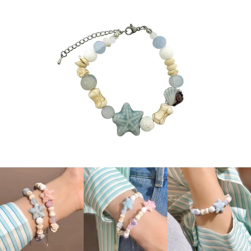 Ceramic Charming Pink Starfish And Shell Beaded Bracelet For Couples And Friends 2024 Summer Trend