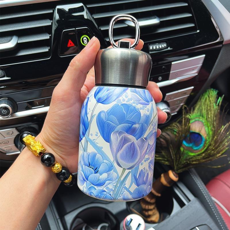Retro Light Luxury Thermos Cup for Girls, High-end Water Cup, Mini Portable Large Belly Cup, Chinese Style Small Thermos Cup, Te