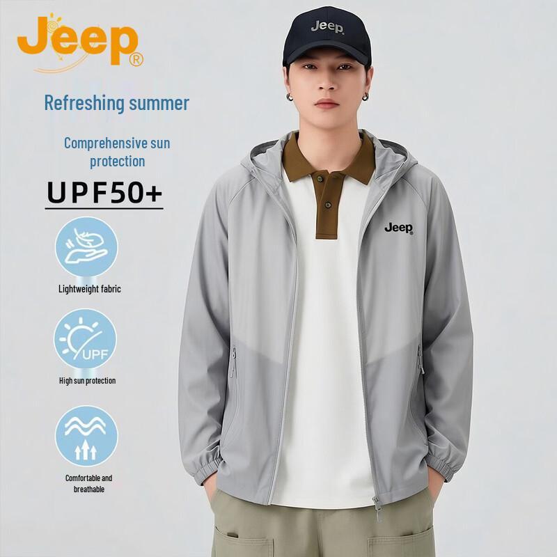 JEEP Men s Lightweight Hooded Ice Silk UV Protection Sun Shirt 2XL