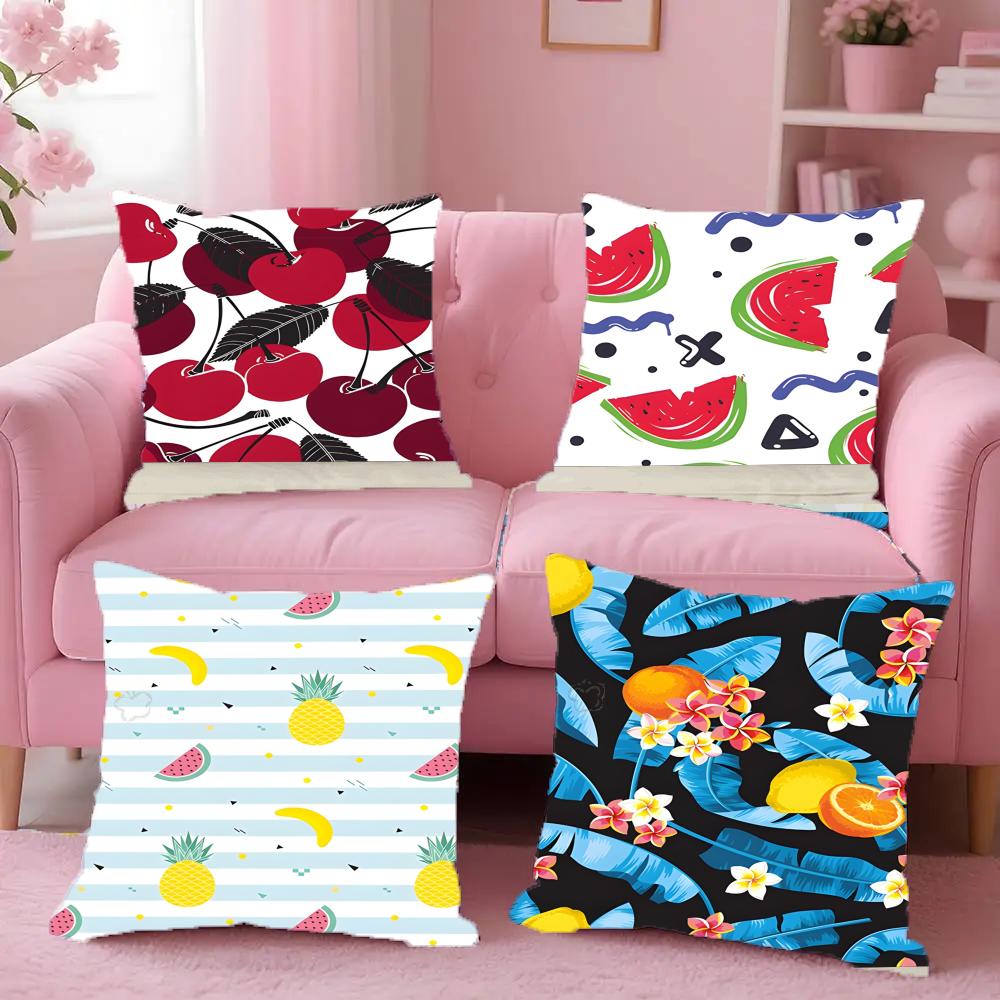 Full Print Pattern Of Fruits Pillow Case Anti-Dustmite Pillowcase Invisible Zipper Silky Short Plush Sofa Cushion Cover