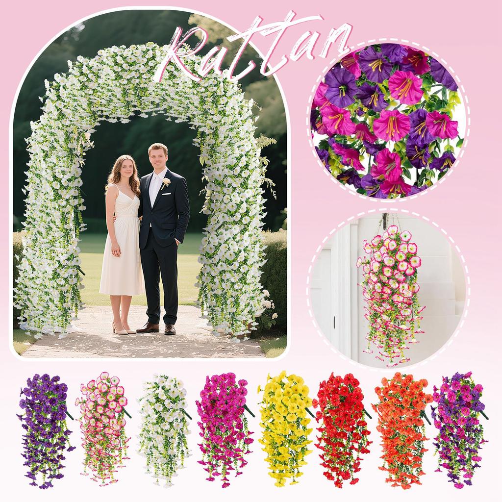 1 PCS Artificial Flowers For Outdoors Faux Plants Silk Morning Faux Flowers With Leaves Realistic Hanging Petunias Plants For Home Garden Decor