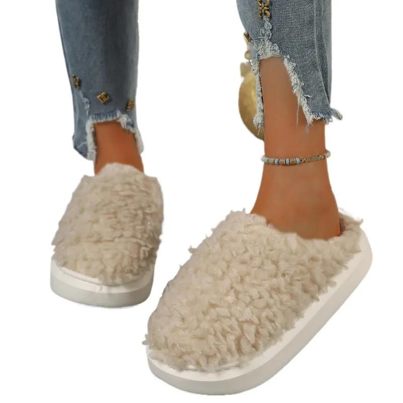 

Модная обувь женская 2024 больших размеров теплые женские тапочки с закрытым носком повседневные тапочки женские однотонные с круглым носком на плоской подошве легкая женская обувь 42-43 хаки