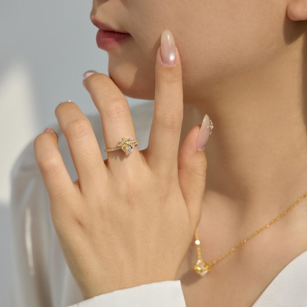 S925 Sterling Silver Women's Ring with Heart Pendant - Japanese & Korean Light Luxury, Exquisite Fairy Style.