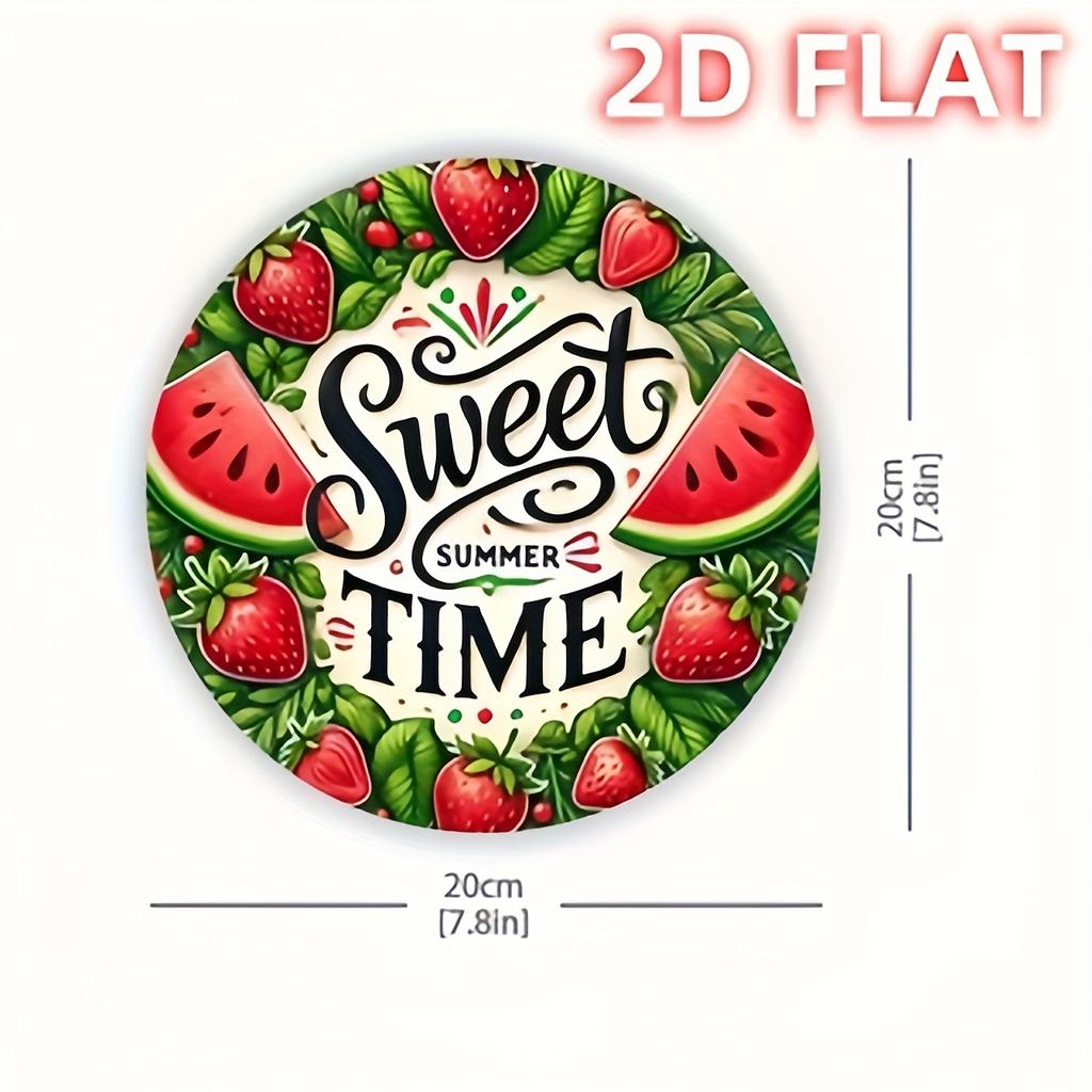 HD Tin Sign Sweet Summer Time Round Vintage Metal Wall Art Strawberry Watermelon Fruit Decor