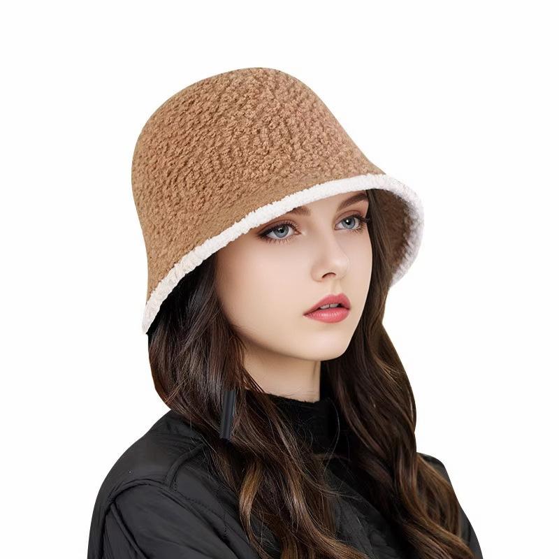 Korean Version of Autumn and Winter New Women's Outdoor Warm and Fashionable Small Basin Hat Casual Travel Color Blocking Bucket Hat