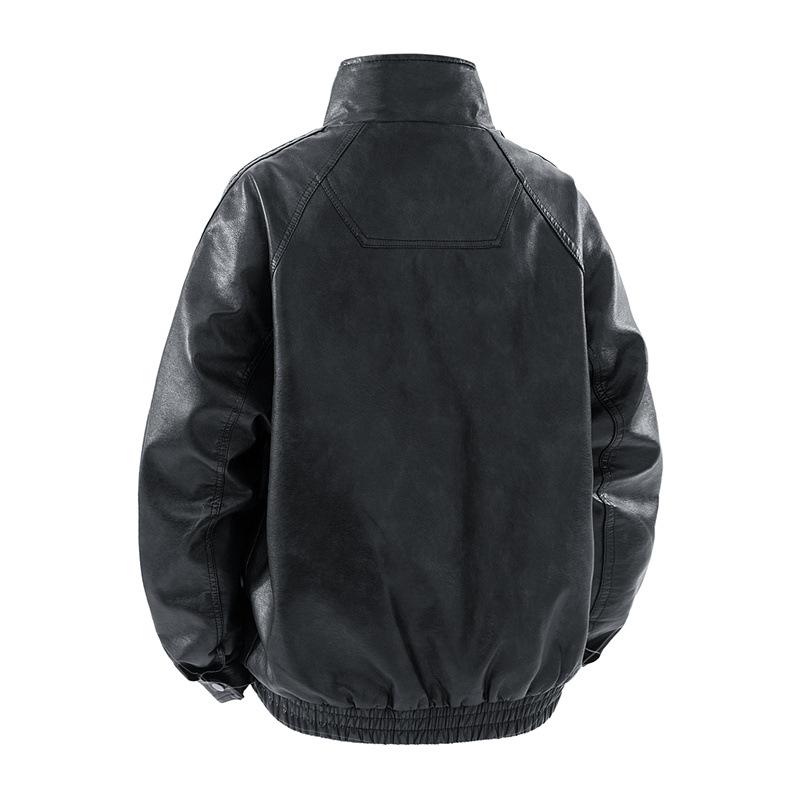 Spring and Autumn Men's Korean Version Slim Fit Lapel Casual Youth Leather Jacket Slim Fit Motorcycle Suit Windproof Leather Jacket