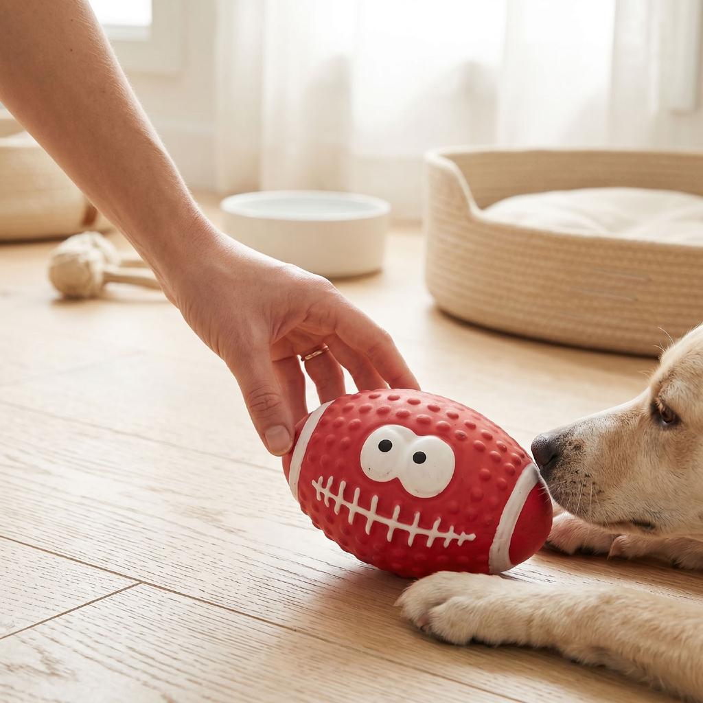 Interactive Squeaky Football Dog Toys Rugby Shape Chew Toys Throw Training Pets Balls Pink Small 9.5cm   3.7in