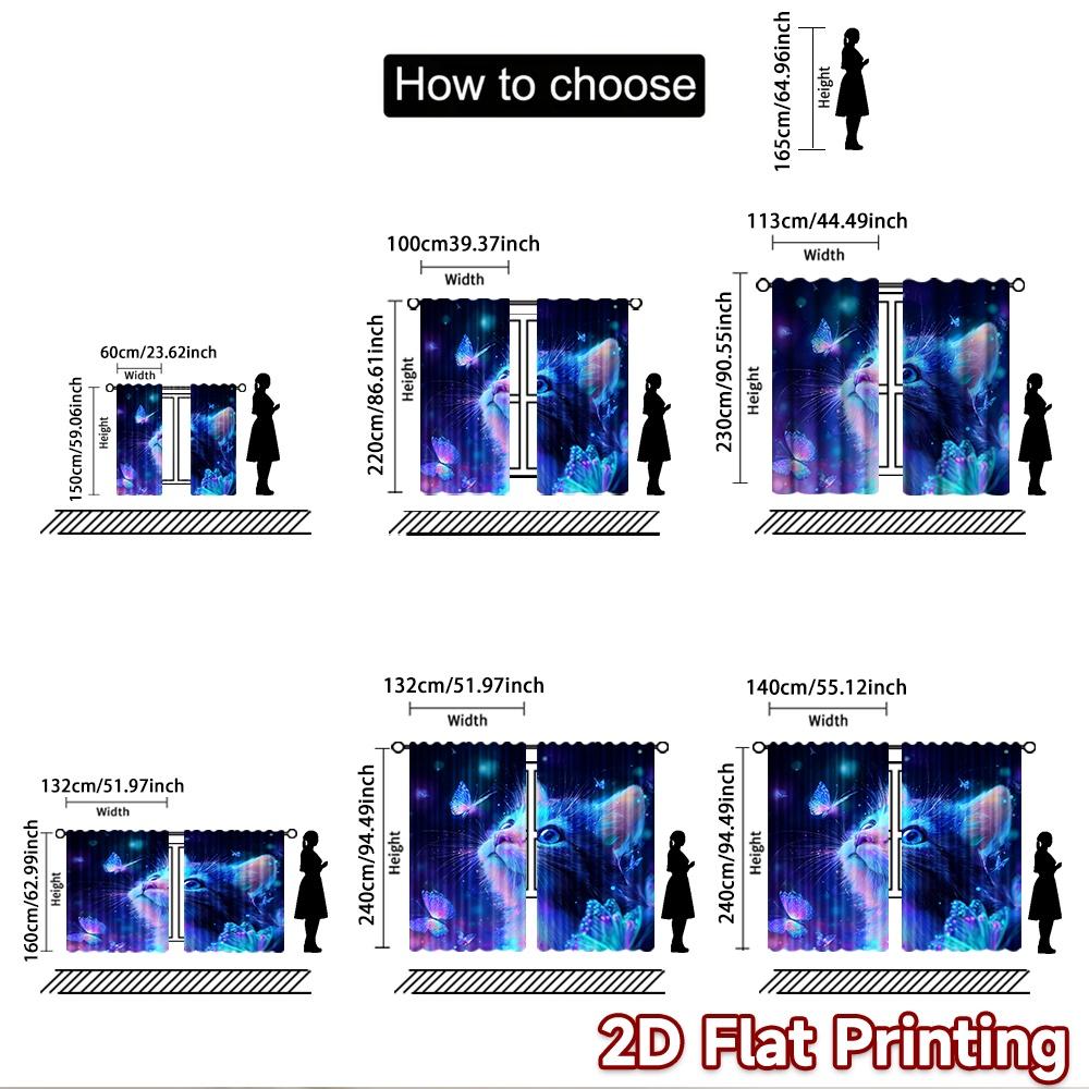 2D Flat Printing 2pcs Party Curtain Cosmic Cat Butterflies Stars Digital Printed Polyester Drapes All Season Party & Holiday