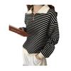 Damen Petites Gestreifte Kapuzenjacke mit Revers, Aprikot, Herbst 2024 Langarm Pullover
