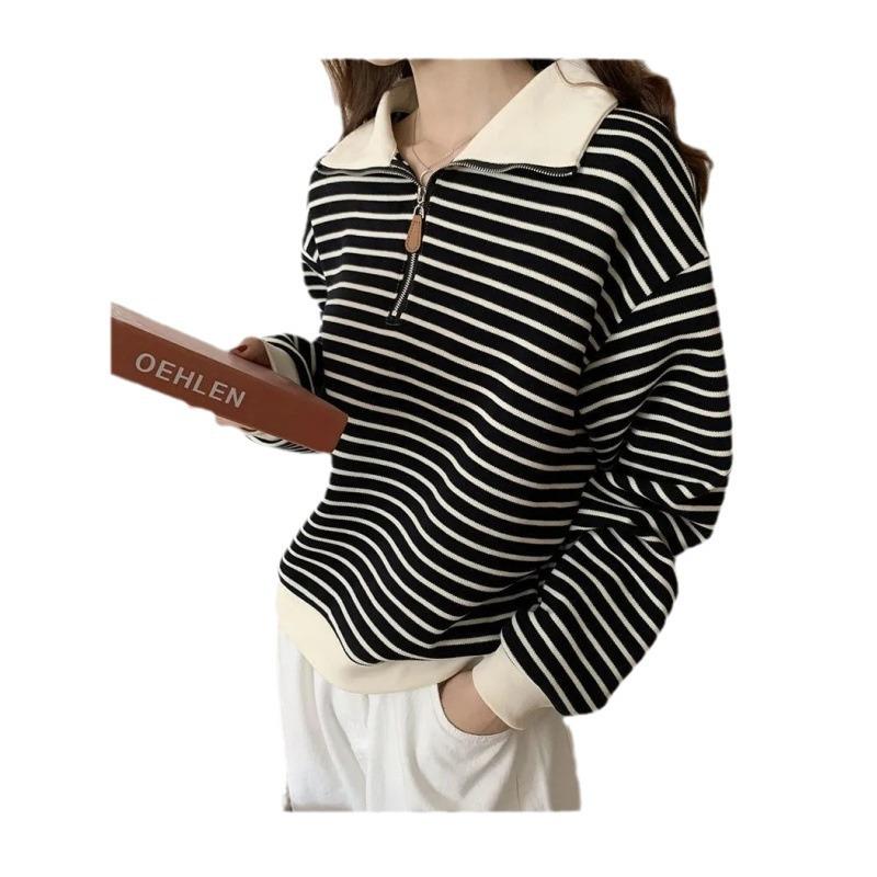 Damen Petites Gestreifte Kapuzenjacke mit Revers, Aprikot, Herbst 2024 Langarm Pullover