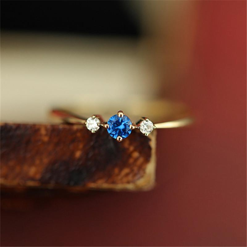 Anello in Argento Sterling 925 Placcato Oro 14K con Zircone Blu per Donna Accessori Gioielli Party Giapponesi di Lusso Leggero