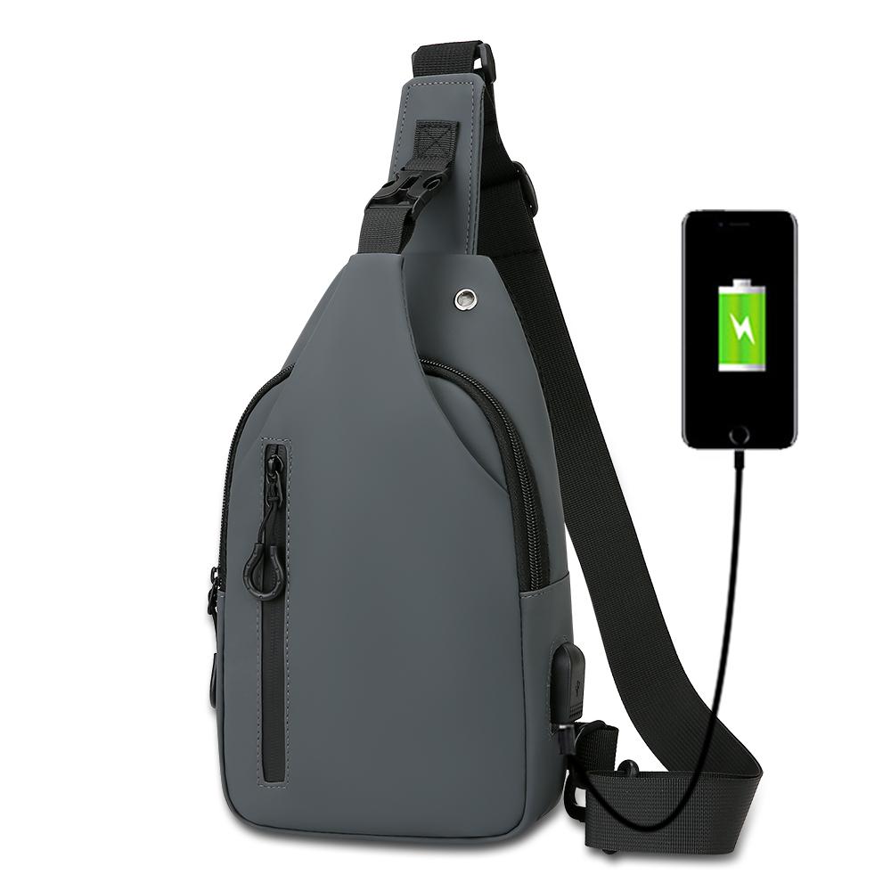 Men Bag Fashion New Solid Color Men Chest Bag Outdoor Casual Fashion One Shoulder Crossbody Bag USB Charging Shoulder Bags