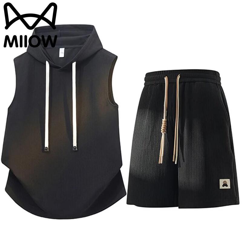 MiiOW Men's Summer Hooded Short Sleeve Top & Shorts Set