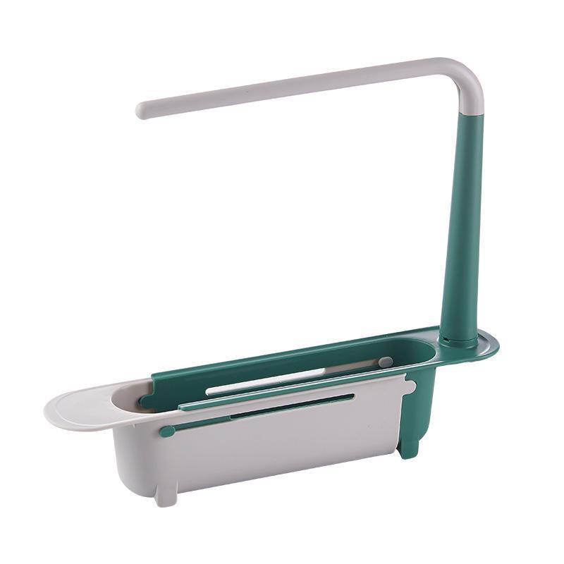 1Pc Multifunctional Telescopic Sink Storage Rack Upgraded Adjustable Sink Sponge Holder Expandable 2-in-1 for Home Kitchen