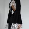 European & American Tassel Fashion Black Midi Dress with Trumpet Sleeves and Open Back, 2024 Collection