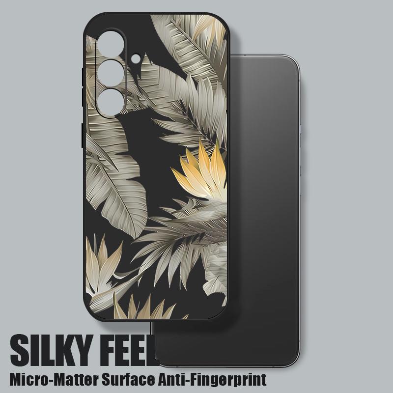 Luxury Golden Leaves Texture Soft Cover For Samsung Galaxy A56 A17 A26 A16 A36 A55 A54 A53 A15 S24 S25 FE S25 S22 S23 Ultra Plus Lanyard Soft Cover