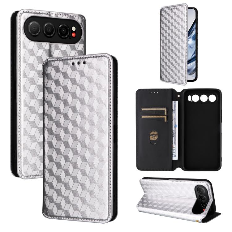 Cubic Grid Texture Flip Leather Phone Case