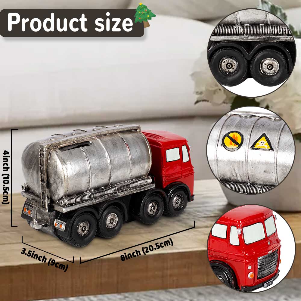 

Resin Oil Tanker Truck Piggy Bank - Collectible Home Decoration Miniature Saving Bank Money Box Desktop Decor Toy Gift