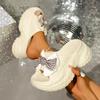 Sweet Cloth Bowknot Decoration Eva Cloud Slippers Women Chunky Platform High Heel Slides Women 2025 Summer Beach Shoes