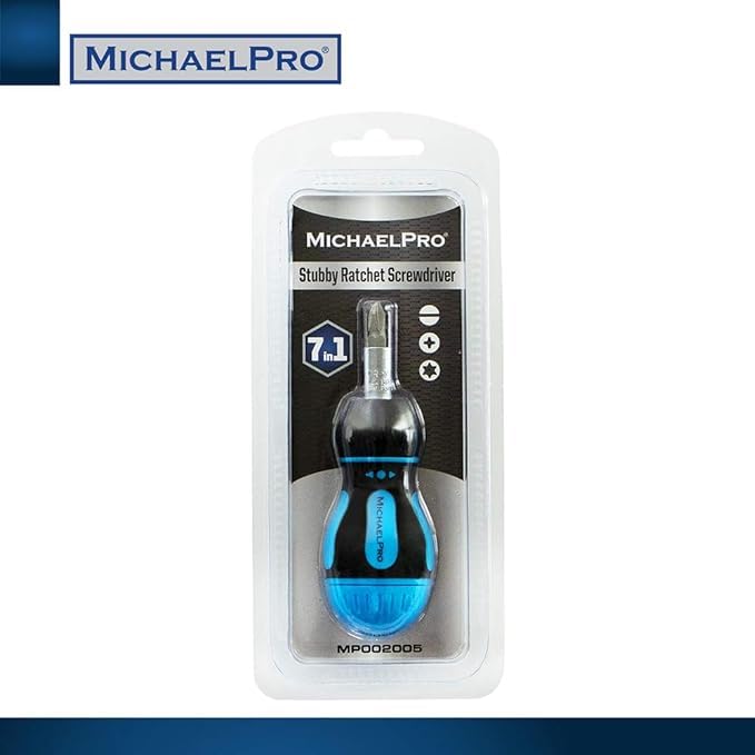 MichaelPro MP002005 Stubby 3 2 2 Star Stubby Ratchet Short Nut Driver 8-Piece Multi-Bit Driver, Multi-Driver, Slotted, Phillips, Bits, 7-in-1 Driver,