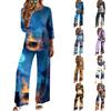 Women's Casual Two-Piece Set Round Neck 3/4 Sleeve Loose Fit Top and Pants for Everyday Wear