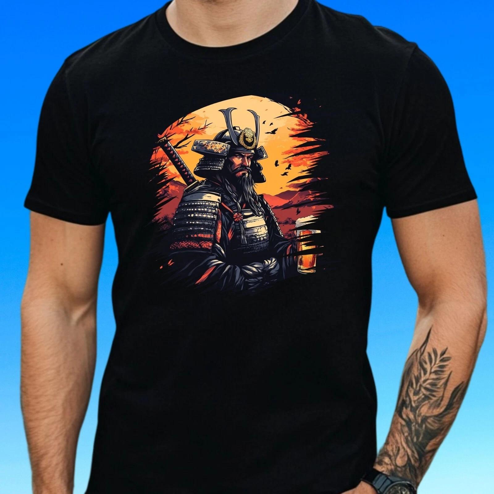 T-Shirt Herren Samurai mit Bier Motiv Baumwolle Größe S bis 5XL M