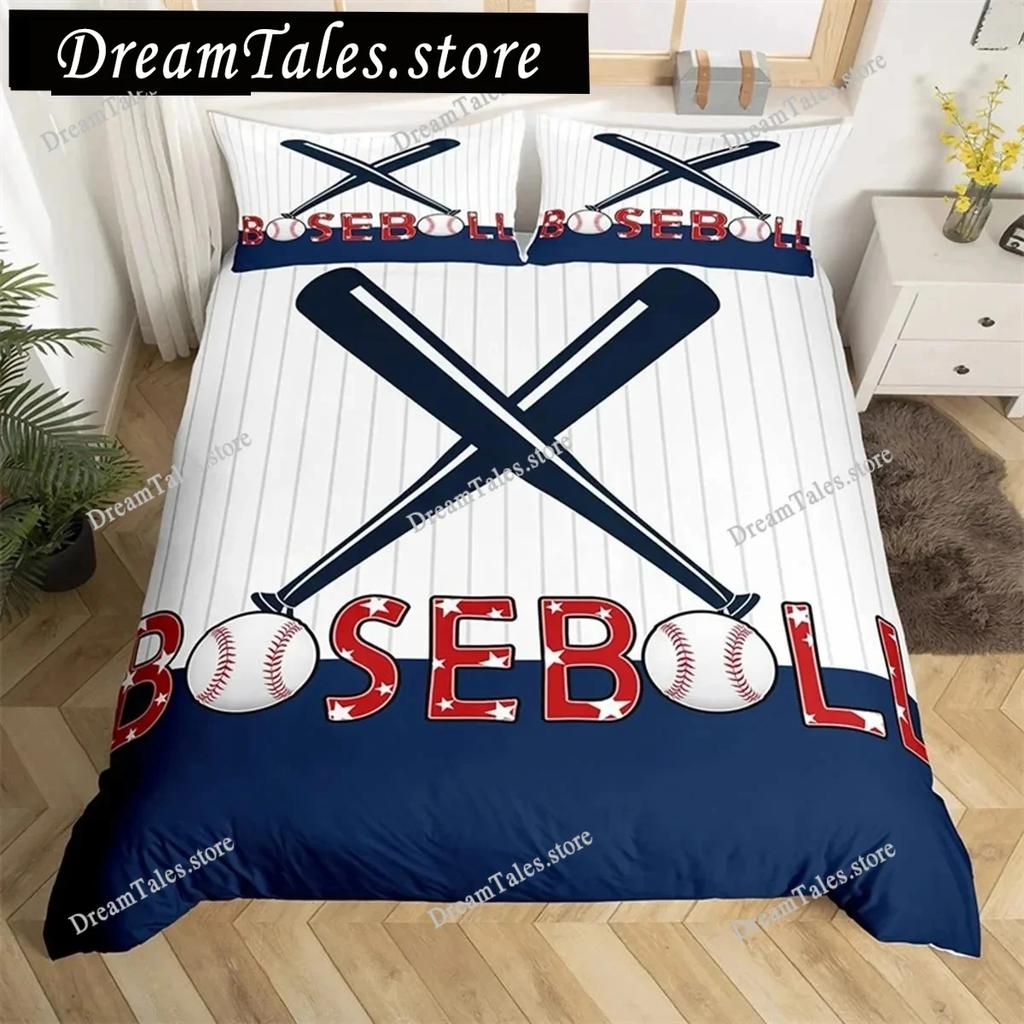 3D Print Baseball Duvet Cover Set Sports Theme Bedding Set King Baseball Gaming Geometry Stripe Quilt Cover for Boy Girl