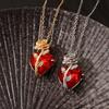 Dark Red Crystal Rose Flower Pendant Necklace for Women Men Gothic Punk Zircon Love Heart Chokers Neck Jewelry Personalized Gift