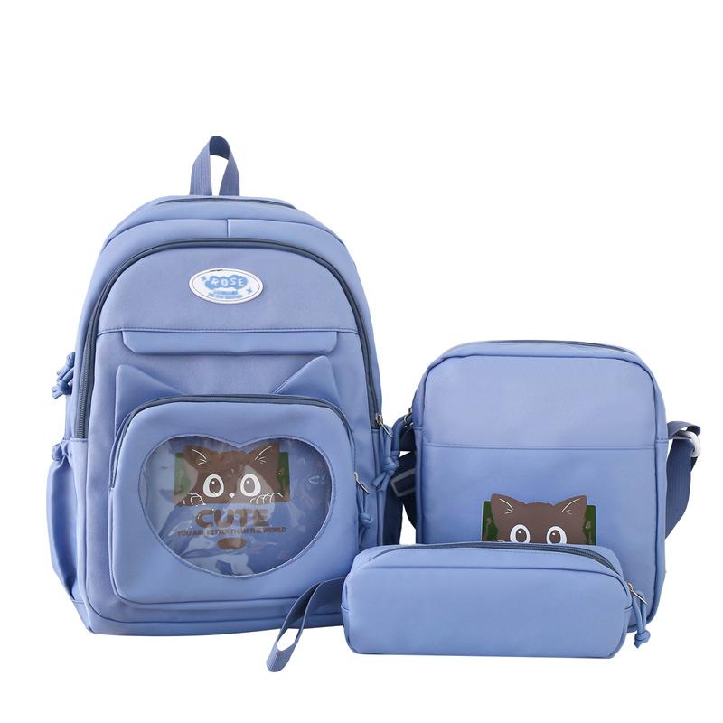 New Student Backpack for Primary and Secondary School Students Three Piece Set Large Capacity Cute Cat Class Backpack
