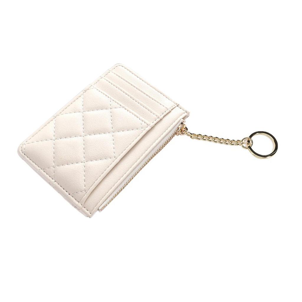 Mote Ensfarget Ultratynn Kort Lommebok Klips Enkel Diamantrutemønster Glidelås Flerspors Kortholder PU Liten Myntpung med Nøkkelring